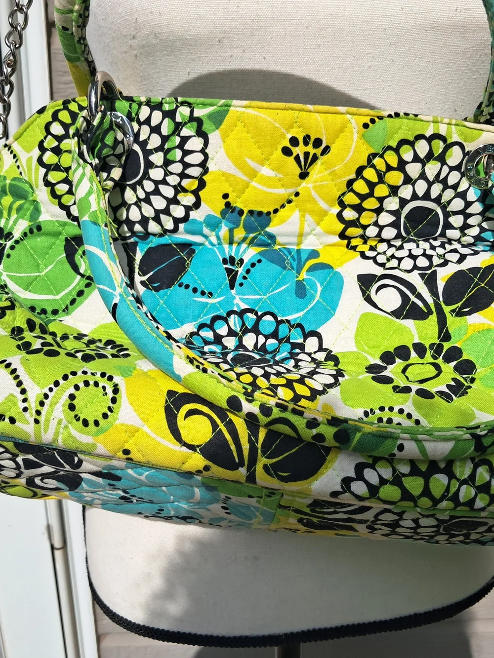 EUC Vera Bradley Green & Teal Leaf-Print Tote Detachable Chain Strap Purse - Picture 9 of 14